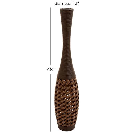 Brown Rattan Coastal Style Vase, 48" x 12" x 12"